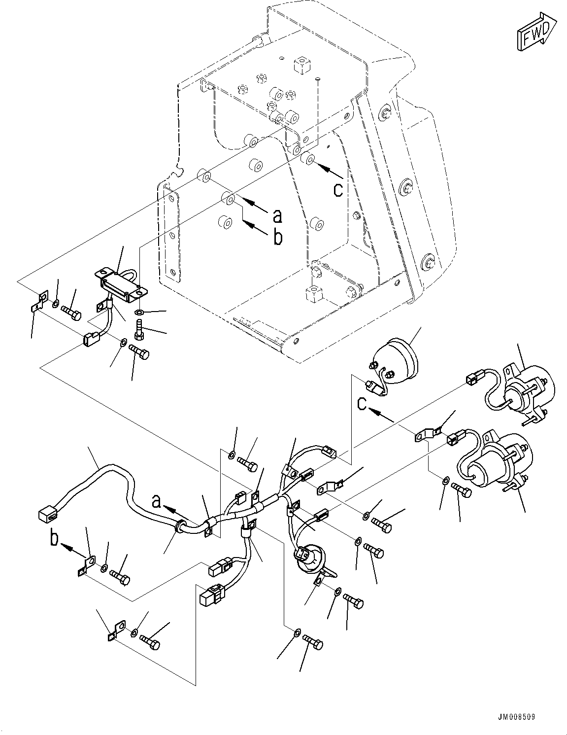 Komatsu parts book diagram for HD605-8 S/N 30072-UP (For KAL): FRONT SUPPORT, HEADLAMP, R.H. (#30001-)