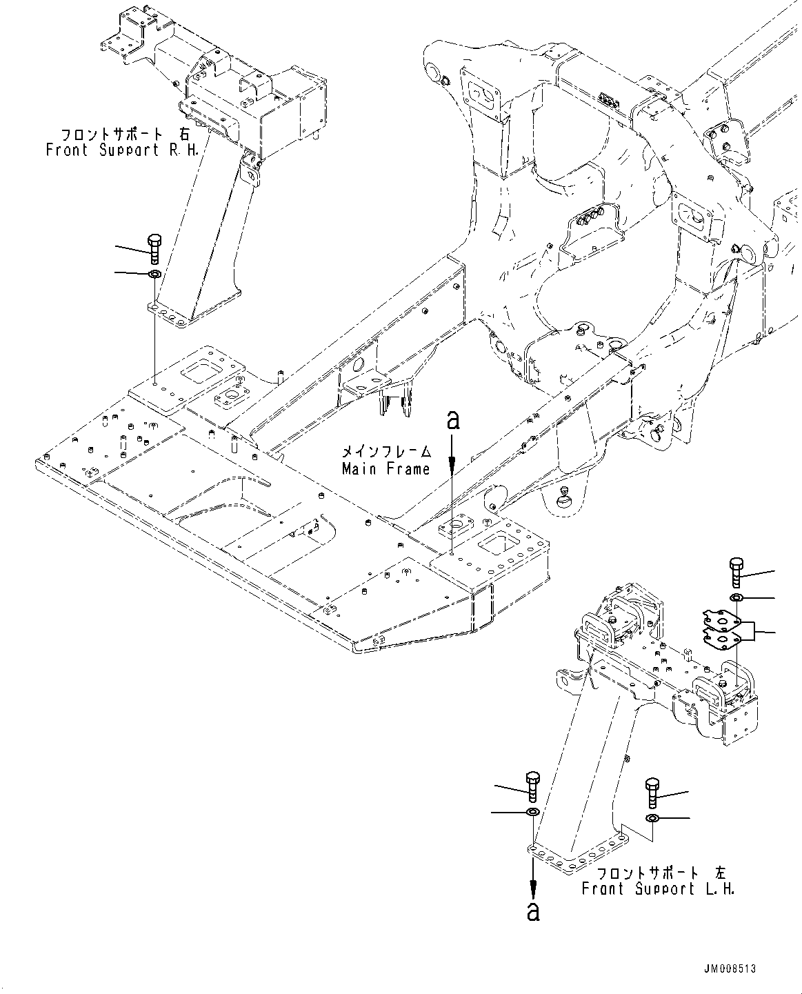 Komatsu parts book diagram for HD605-8 S/N 30072-UP (For KAL): FRONT SUPPORT, MOUNTING (#30001-)