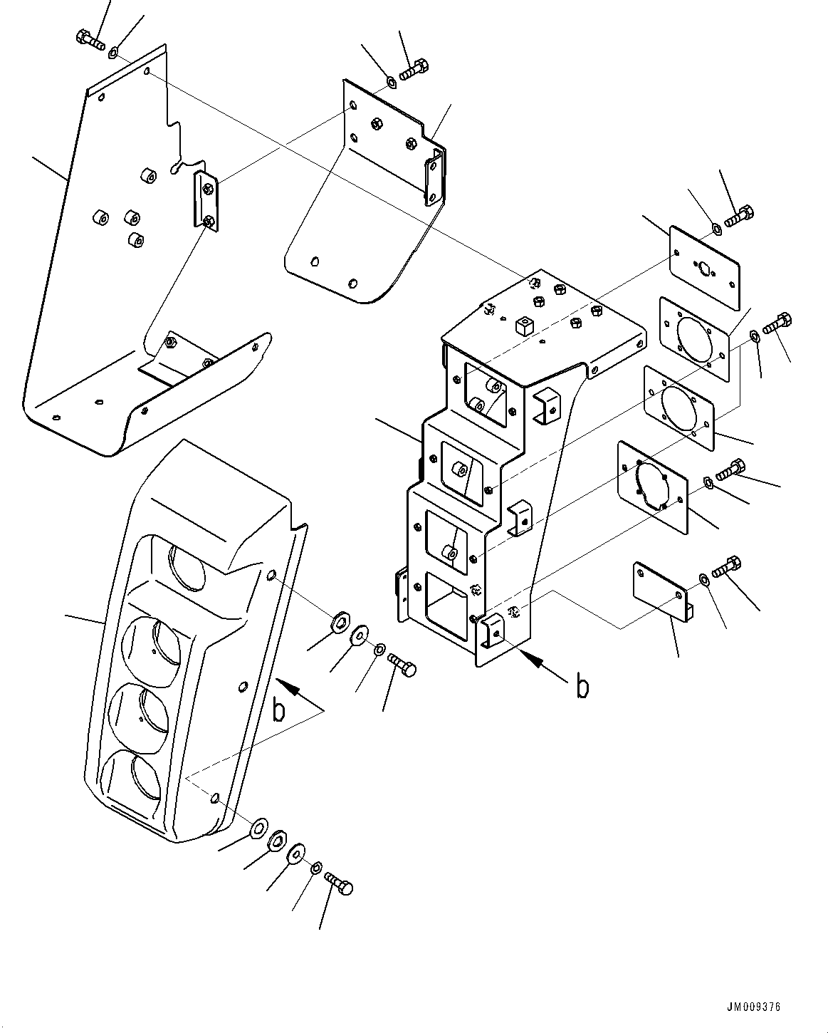 Komatsu parts book diagram for HD605-8 S/N 30072-UP (For KAL): FRONT SUPPORT, LAMP BRACKET, L.H. (WITH FOG LAMP)(#30001-30227)