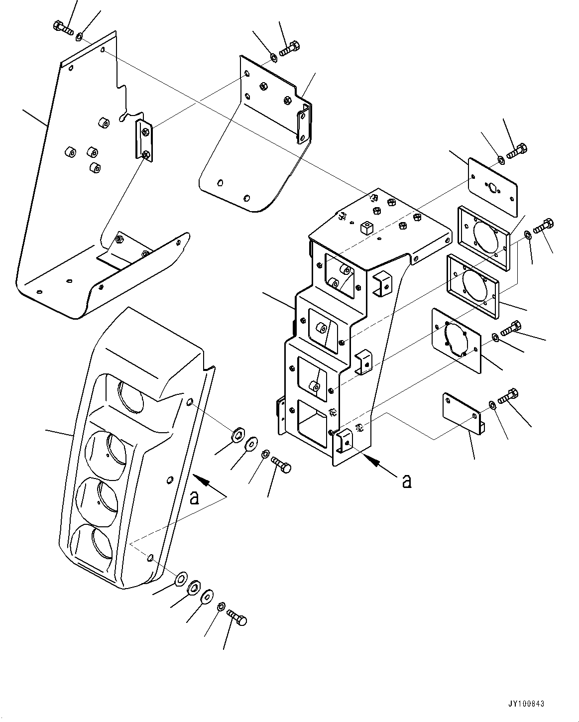 Komatsu parts book diagram for HD605-8 S/N 30072-UP (For KAL): FRONT SUPPORT, LAMP BRACKET, L.H. (WITH FOG LAMP)(#30228-)