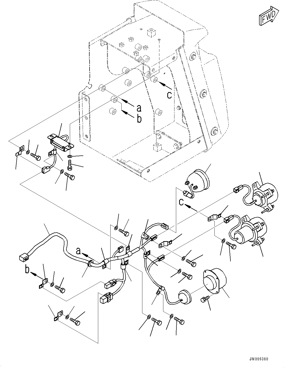 Komatsu parts book diagram for HD605-8 S/N 30072-UP (For KAL): FRONT SUPPORT, HEADLAMP, R.H. (WITH FOG LAMP)(#30001-30227)