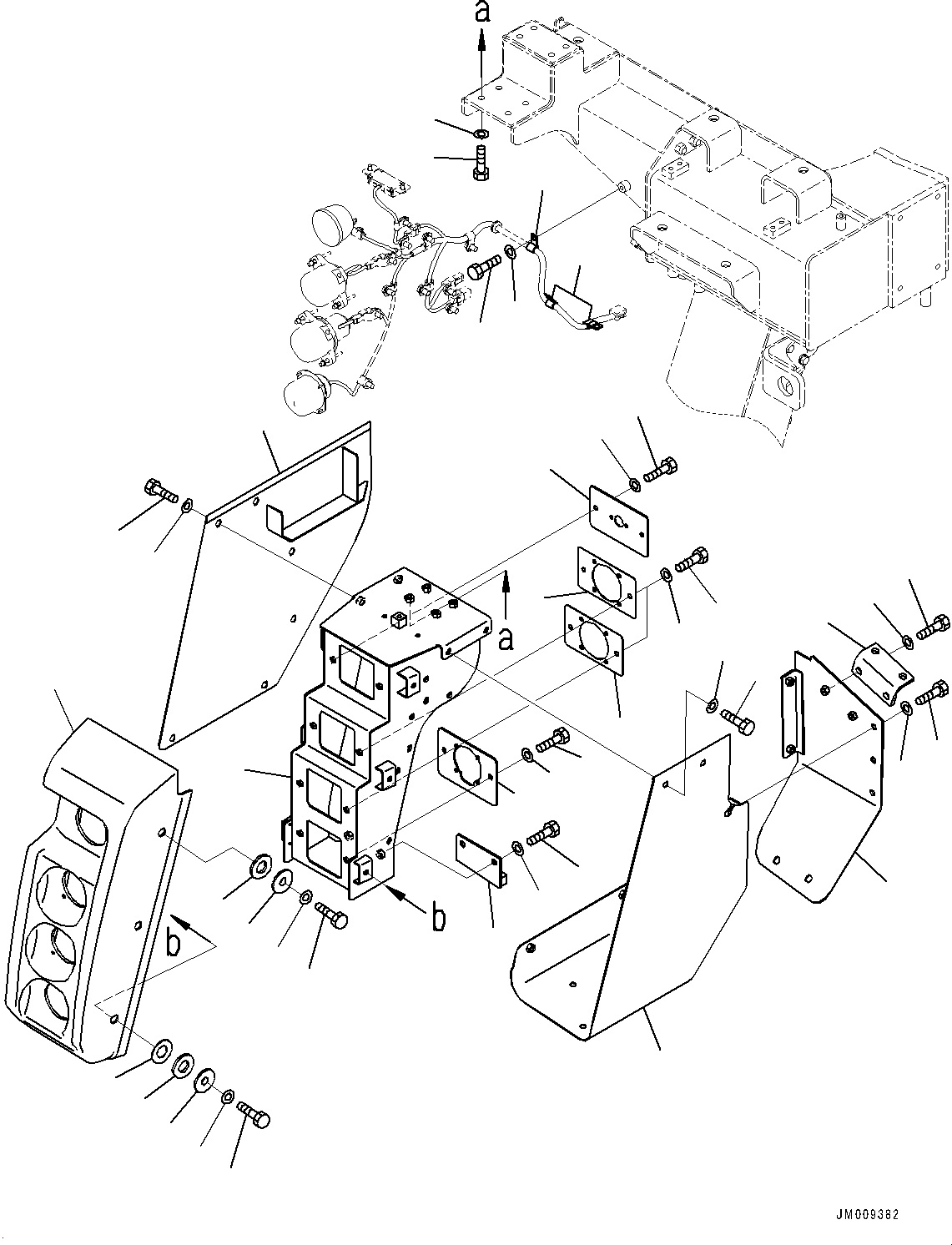 Komatsu parts book diagram for HD605-8 S/N 30072-UP (For KAL): FRONT SUPPORT, LAMP BRACKET, R.H. (WITH FOG LAMP)(#30001-30227)