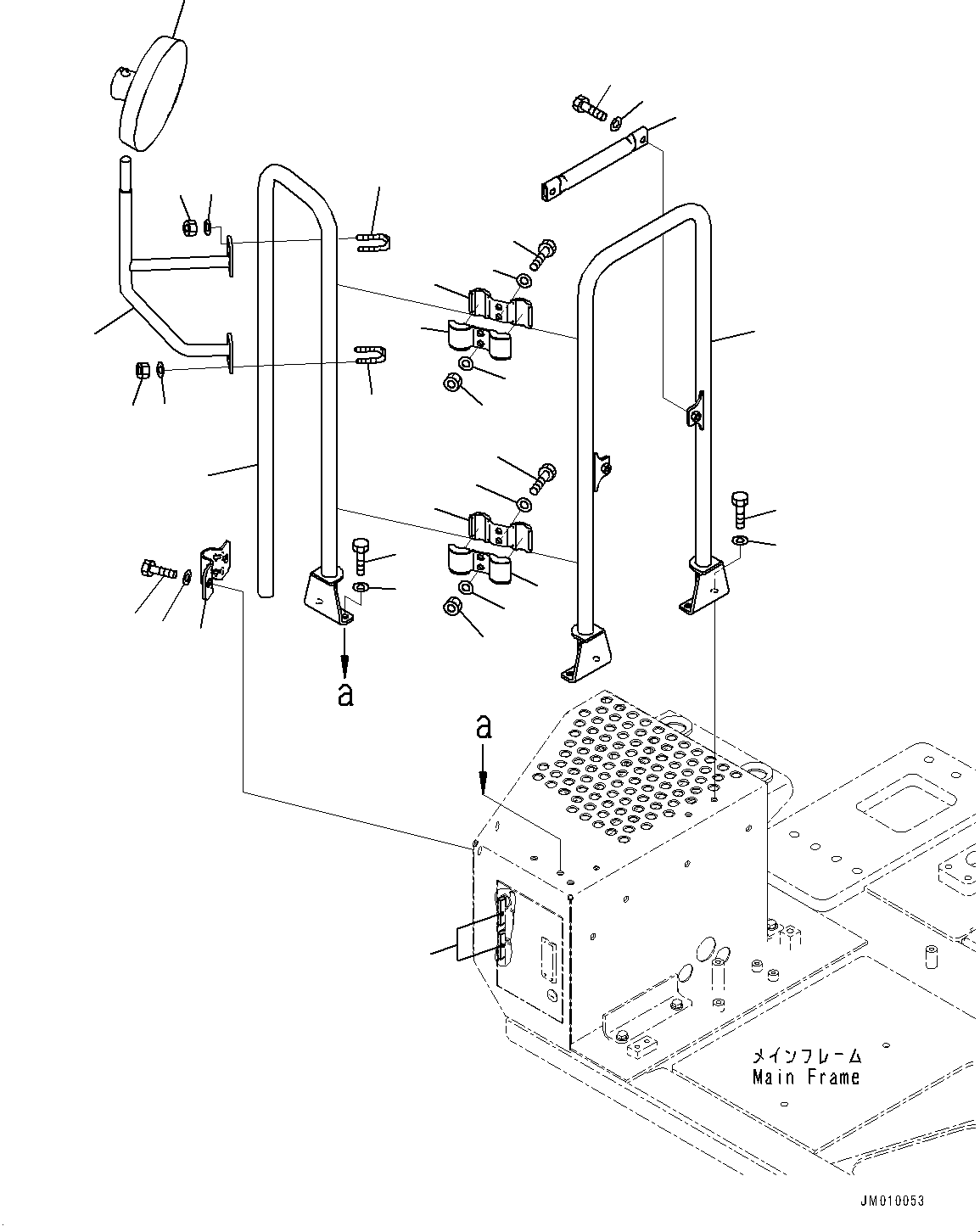 Komatsu parts book diagram for HD605-8 S/N 30072-UP (For KAL): LADDER, GUARD AND MIRROR, R.H. (#30001-)