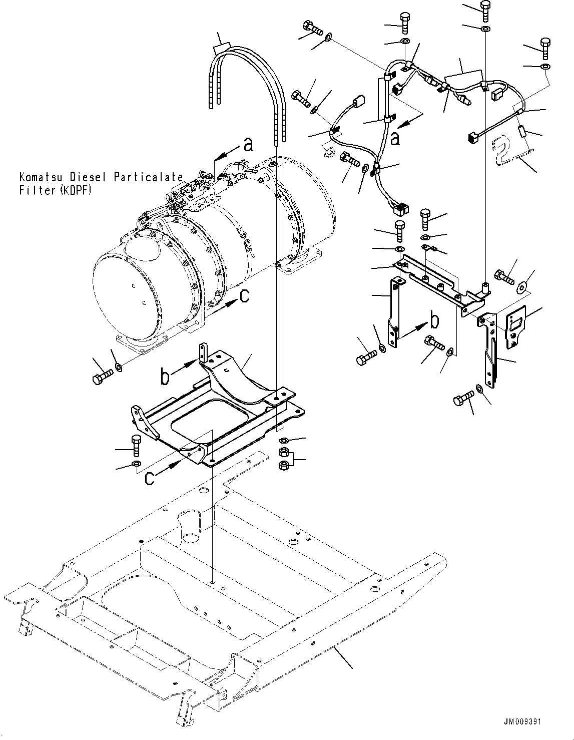 Komatsu parts book diagram for HD605-8 S/N 30072-UP (For KAL): EXHAUST PIPING, KOMATSU DIESEL PARTICULATE FILTER (KDPF) B MOUNTING (#30001-)