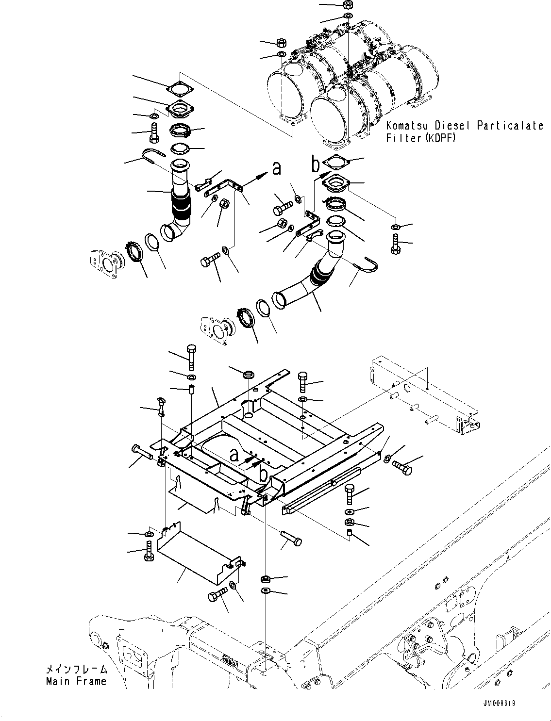 Komatsu parts book diagram for HD605-8 S/N 30072-UP (For KAL): EXHAUST PIPING, (1/3) (#30001-)