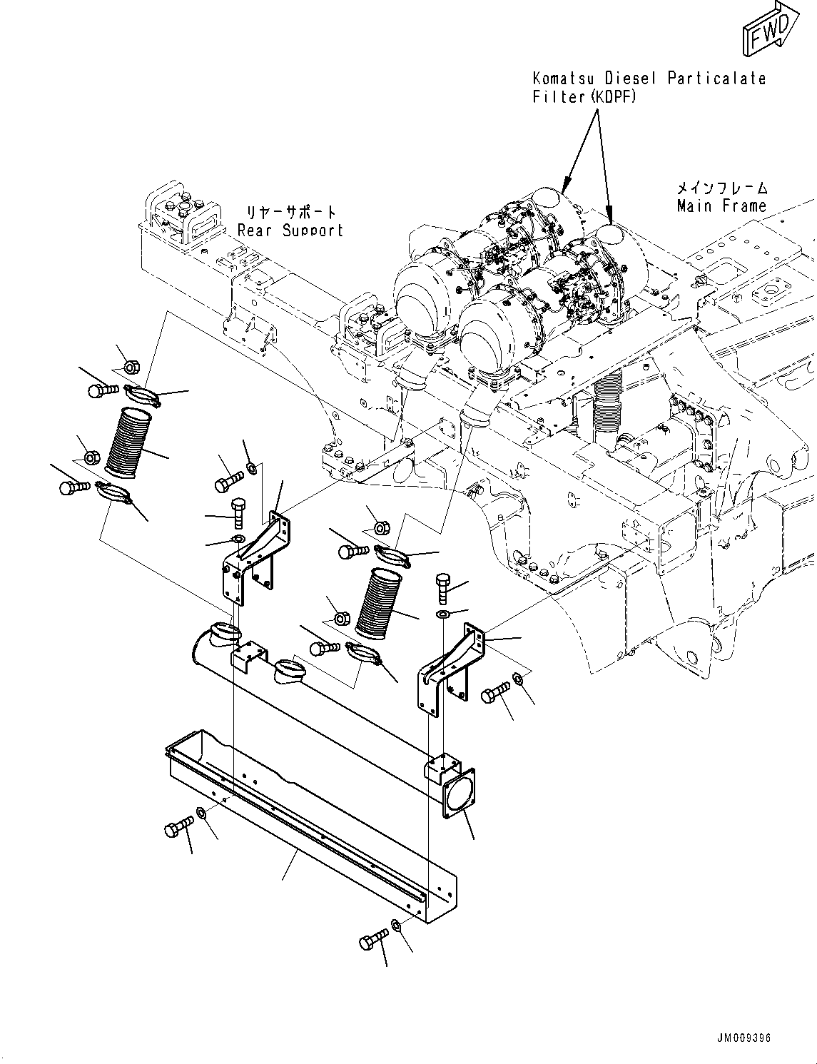 Komatsu parts book diagram for HD605-8 S/N 30072-UP (For KAL): EXHAUST PIPING, (2/3)(#30023-)
