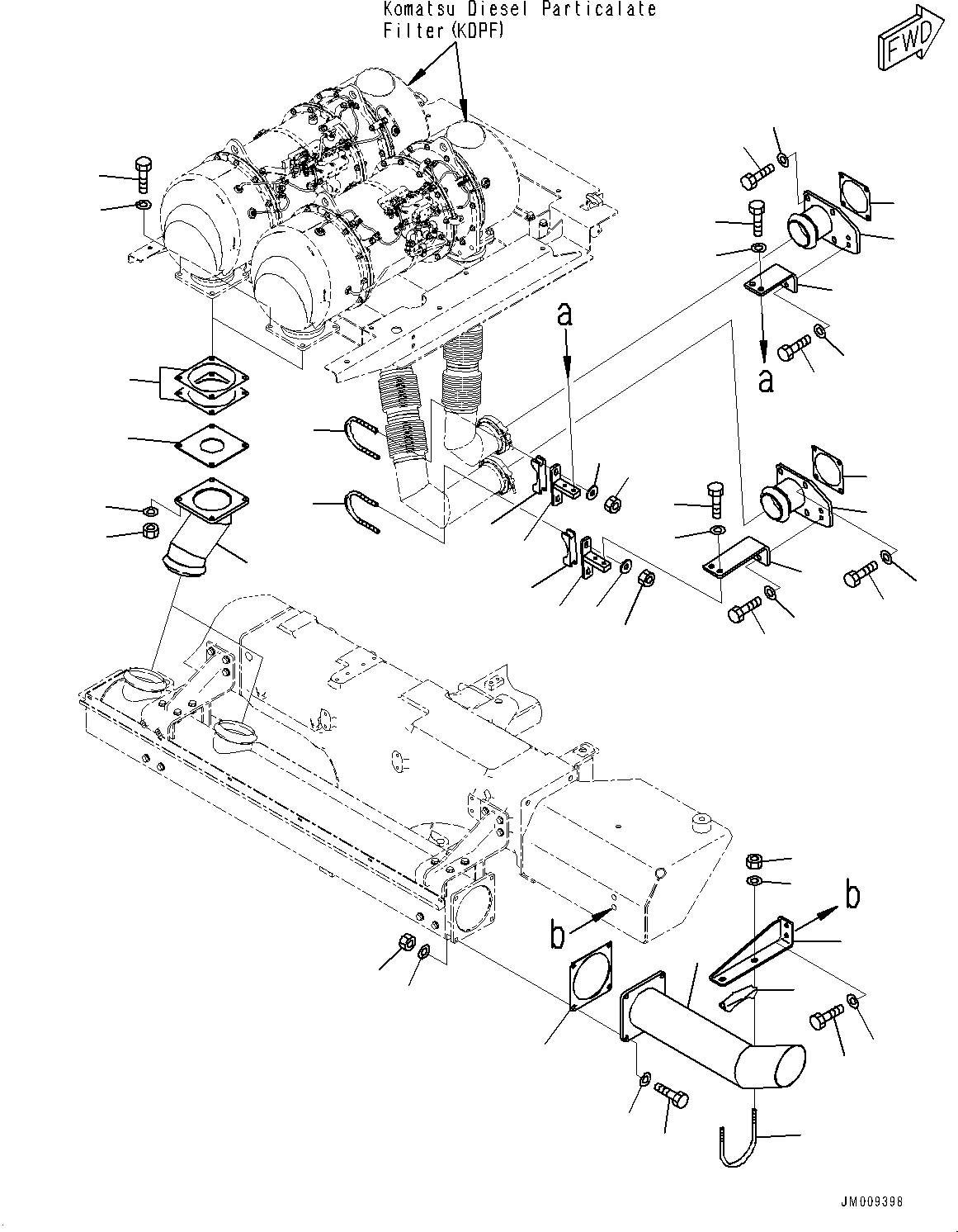 Komatsu parts book diagram for HD605-8 S/N 30072-UP (For KAL): EXHAUST PIPING, (3/3) (#30001-)