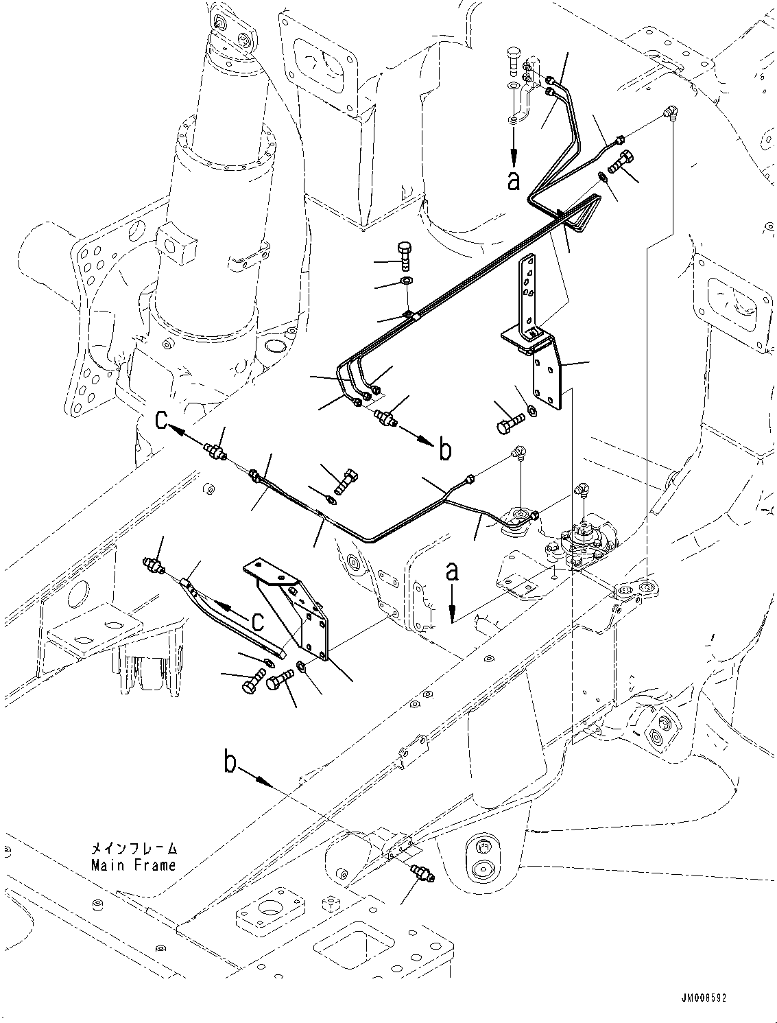 Komatsu parts book diagram for HD605-8 S/N 30072-UP (For KAL): STEERING LINKAGE, LUBRICATION PIPING (1/2) (#30001-)