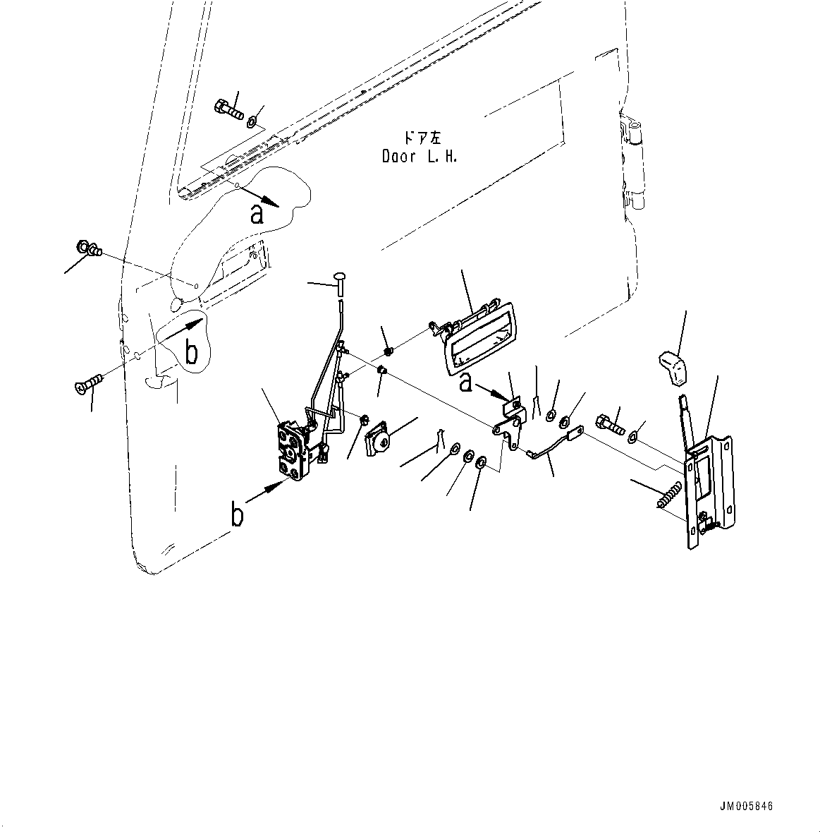 Komatsu parts book diagram for HD605-8 S/N 30072-UP (For KAL): CAB, DOOR LOCK, L.H. (#30001-)