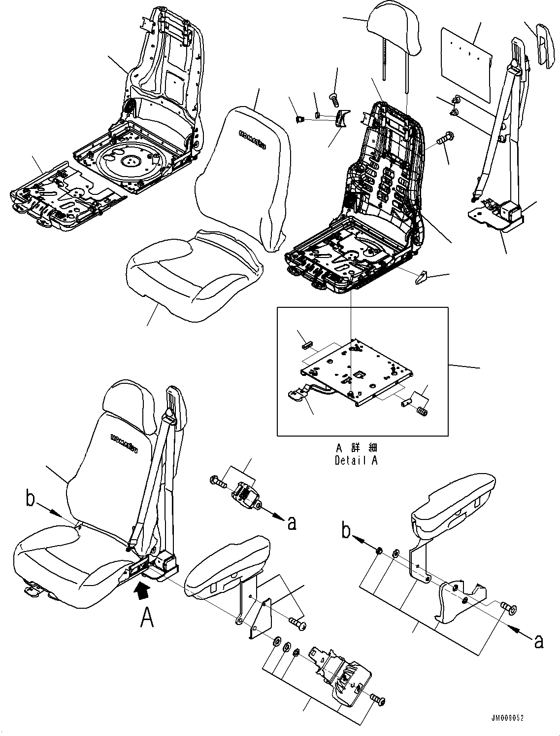 Komatsu parts book diagram for HD605-8 S/N 30072-UP (For KAL): CAB, OPERATOR'S SEAT (1/2) (#30001-)