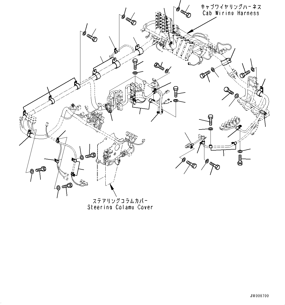 Komatsu parts book diagram for HD605-8 S/N 30072-UP (For KAL): CAB, WIRING HARNESS MOUNTING (1/3) (#30001-)