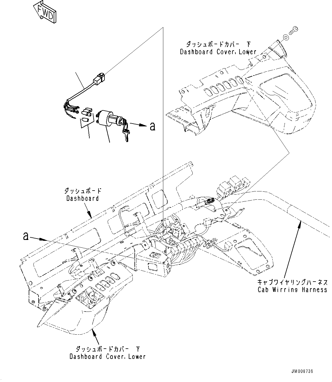Komatsu parts book diagram for HD605-8 S/N 30072-UP (For KAL): CAB, STARTING SWITCH (#30001-)
