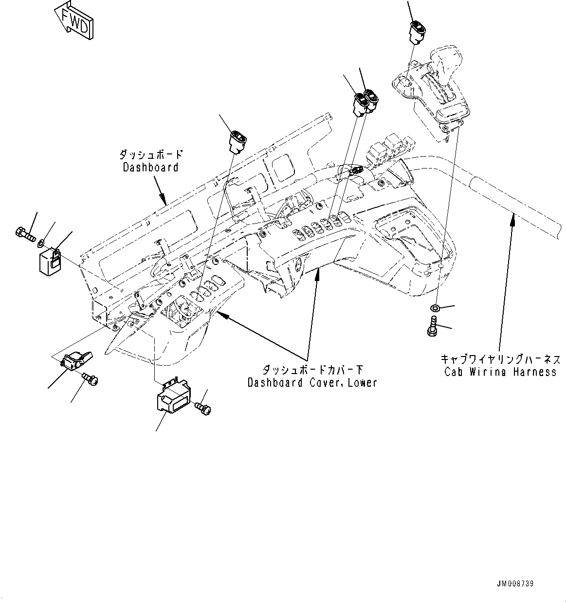 Komatsu parts book diagram for HD605-8 S/N 30072-UP (For KAL): CAB, INSTRUMENT PANEL SWITCH (#30001-)