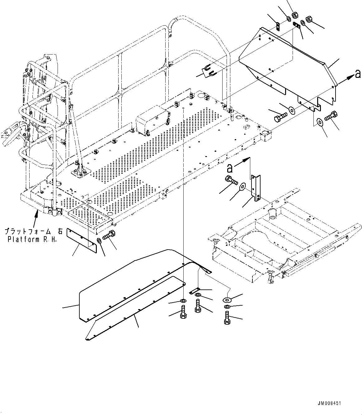 Komatsu parts book diagram for HD605-8 S/N 30072-UP (For KAL): PLATFORM GUARD, R.H. (#30001-)
