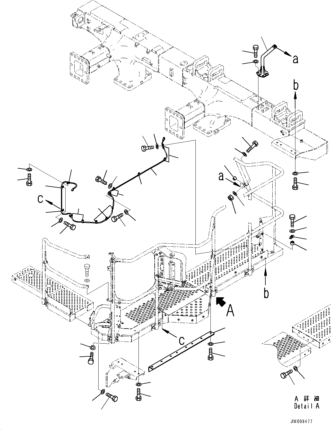 Komatsu parts book diagram for HD605-8 S/N 30072-UP (For KAL): SIDE PLATFORM, RELATED PARTS, L.H. (WITH REARVIEW MIRROR, HEATED)(#30001-30014)