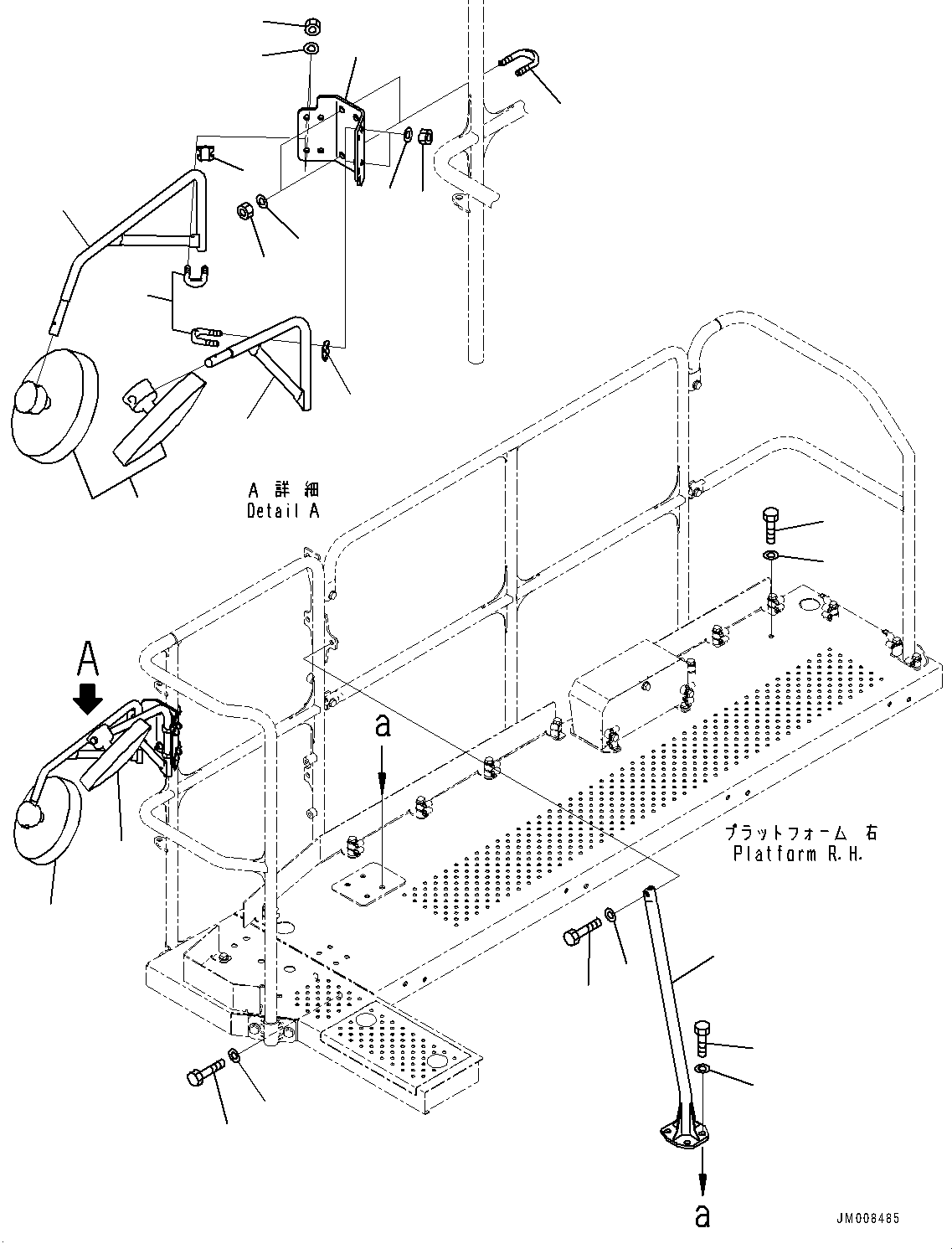 Komatsu parts book diagram for HD605-8 S/N 30072-UP (For KAL): SIDE PLATFORM, STAY (#30001-)