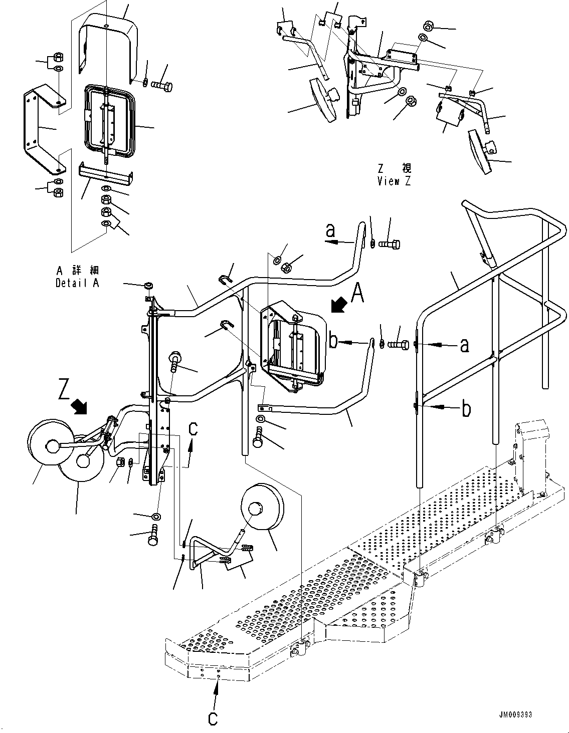 Komatsu parts book diagram for HD605-8 S/N 30072-UP (For KAL): SIDE PLATFORM, GUARD AND MIRROR, L.H. (#30001-)
