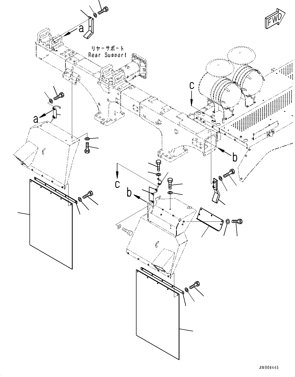Komatsu parts book diagram for HD605-8 S/N 30072-UP (For KAL): FENDER, MOUNTING AND COVER (WITH SIDE WORKING LAMP) (#30001-)