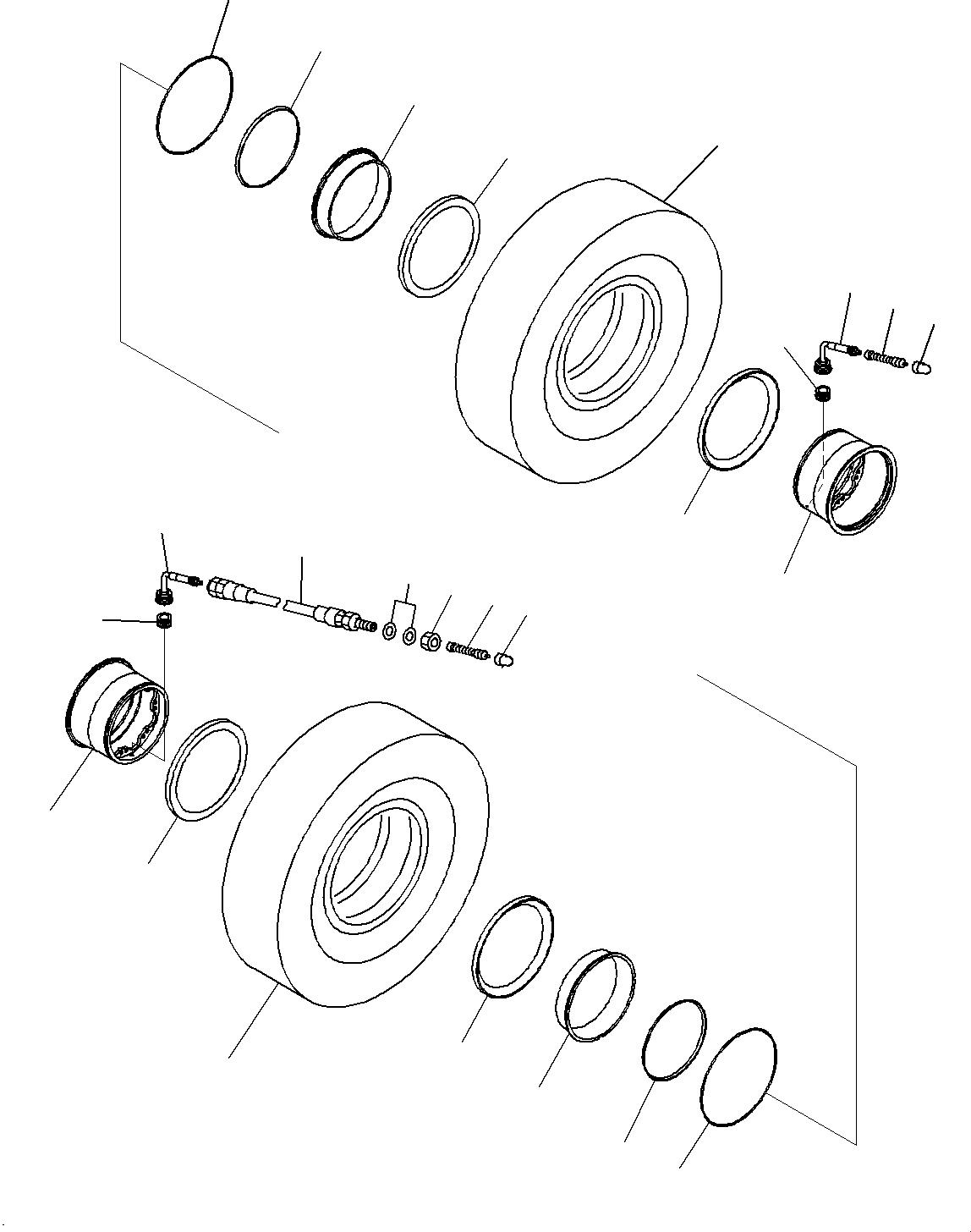 Komatsu parts book diagram for HD605-8 S/N 30072-UP (For KAL): TIRE AND RIM, REAR (WITH 24.00-R35 E4 GP XDTB, MICHELIN) (#30001-)