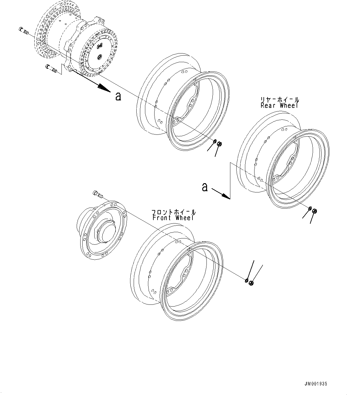 Komatsu parts book diagram for HD605-8 S/N 30072-UP (For KAL): TIRE AND RIM, MOUNTING PARTS (#30001-)