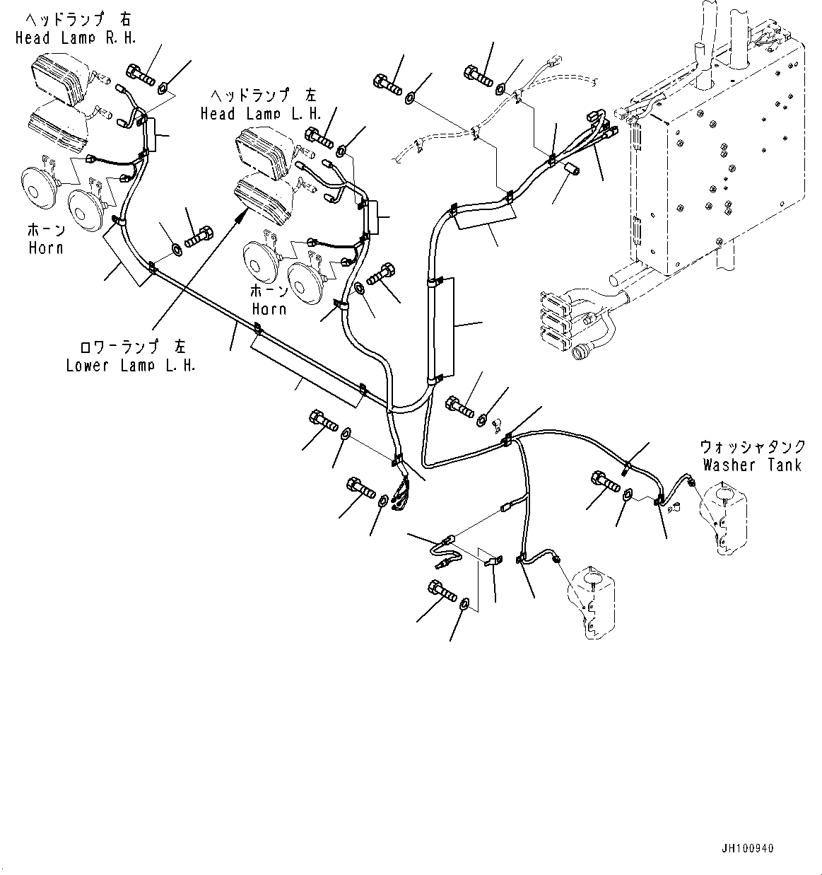 Excavators Mining Komatsu / PC2000-11 S/N 30001-UP(1001258C) / Electric Wiring Harness, Cab Base, Wiring Harness and Clip, Working Lamp Side (#30001-)(E003011 : E0200-002011)