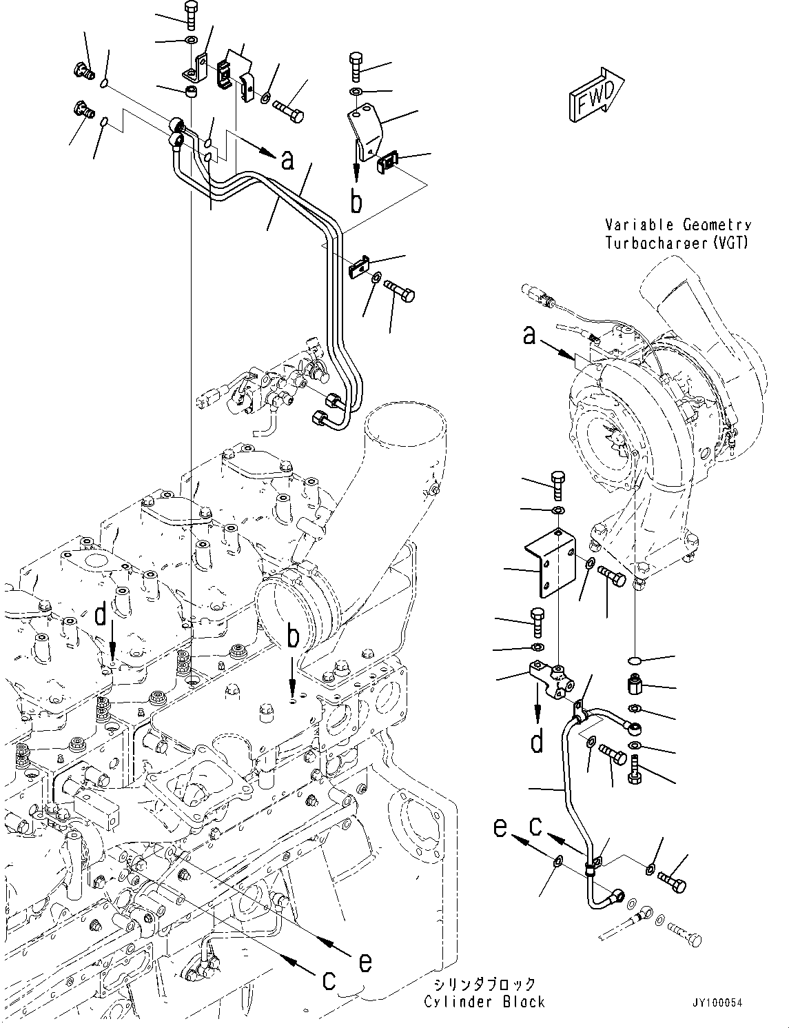 Engines Komatsu / SAA6D170E-7D S/N 710161-UP (For PC1250-11/PC1250LC-11)(1001292C) / Variable Geometry Turbocharger (VGT), Hydraulic Oil Piping and Water Piping (#710161-)(A010004 : A1530-001004)