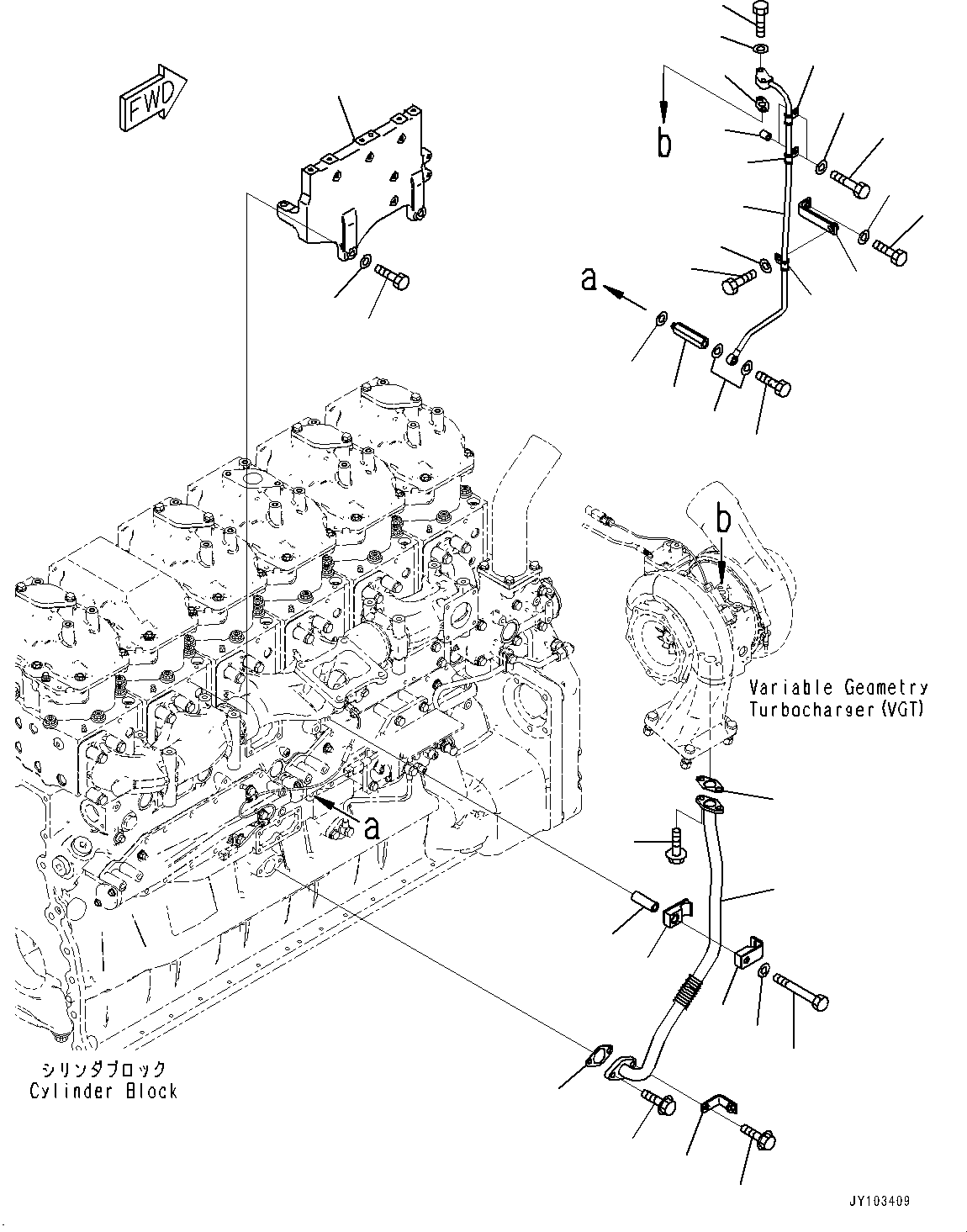 Komatsu parts book diagram for SAA6D170E-7D S/N 710161-UP (For PC1250-11/PC1250LC-11): VARIABLE GEOMETRY TURBOCHARGER (VGT), LUBRICATING OIL PIPING (#710703-)