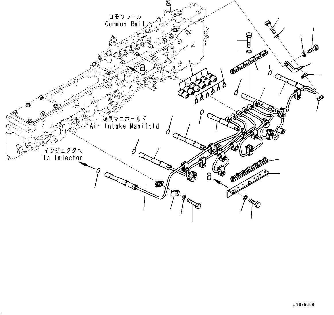 Komatsu parts book diagram for SAA6D170E-7D S/N 710161-UP (For PC1250-11/PC1250LC-11): FUEL SUPPLY PUMP BRACKET AND PIPING (#710161-)
