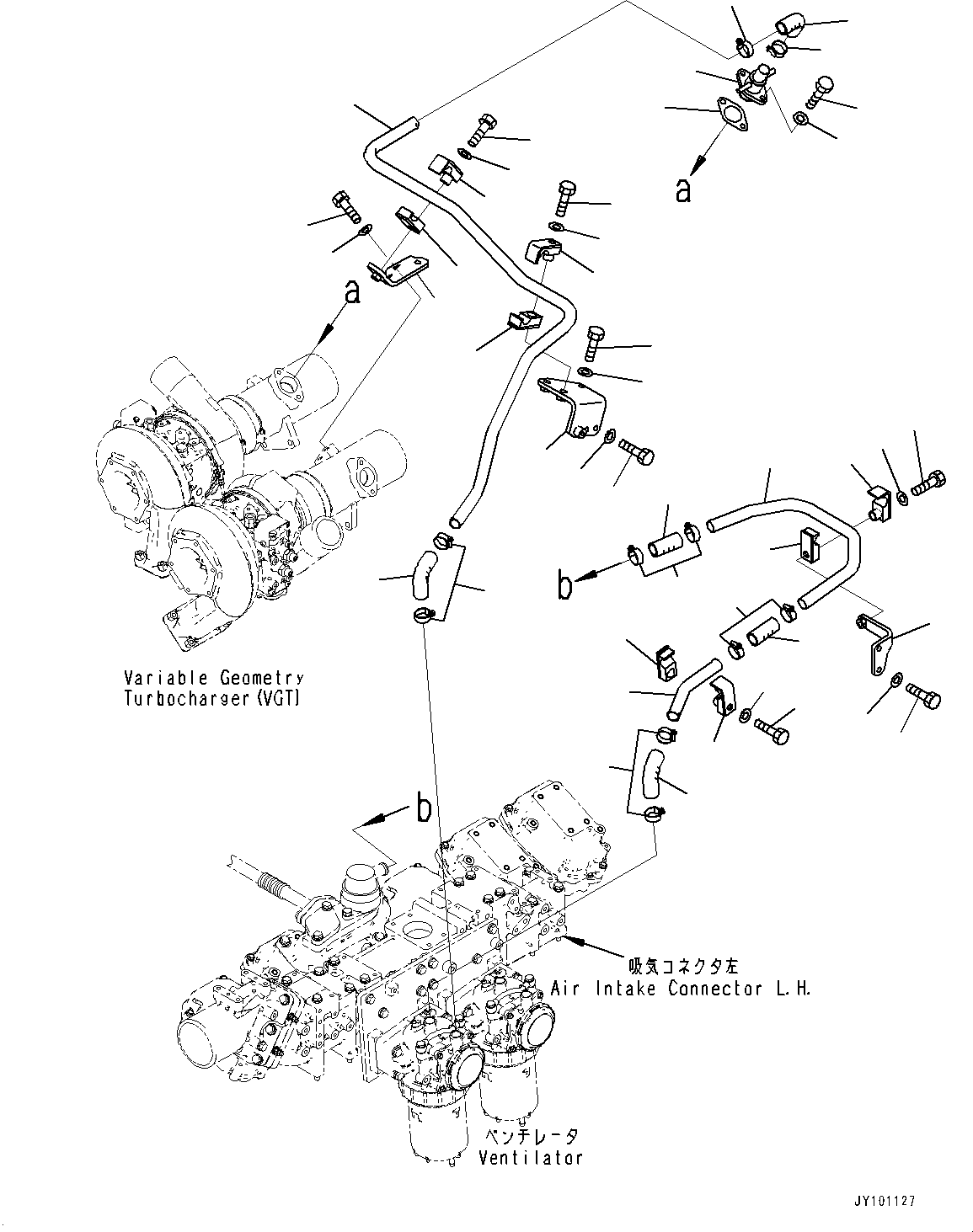 Engines Komatsu / SAA12V140E-7 S/N 800007-UP (For HD785-8)(1001360C) / Komatsu Closed Crankcase Ventilation (KCCV), Ventilator Piping (1/2) (#800007-)(A005003 : A1210-001003)