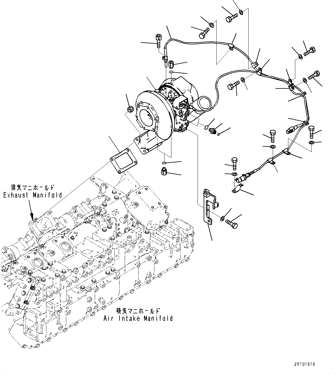 Engines Komatsu / SAA12V140E-7 S/N 800007-UP (For HD785-8)(1001360C) / Variable Geometry Turbocharger (VGT), Mounting, L.H. (#800007-)(A009001 : A1530-001001)