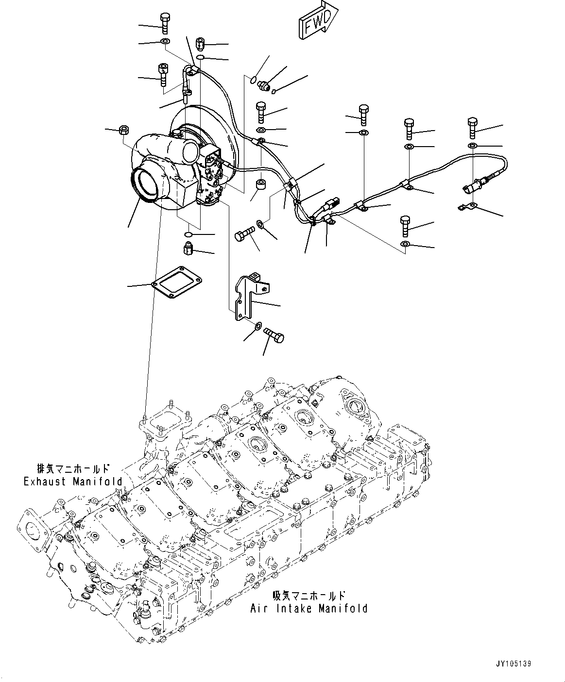 Engines Komatsu / SAA12V140E-7 S/N 800007-UP (For HD785-8)(1001360C) / Variable Geometry Turbocharger (VGT), Mounting, R.H. (#800007-)(A009002 : A1530-001002)