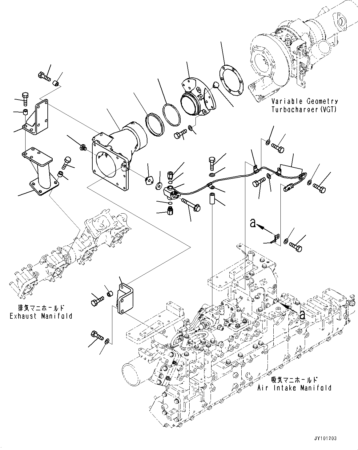Engines Komatsu / SAA12V140E-7 S/N 800007-UP (For HD785-8)(1001360C) / Variable Geometry Turbocharger (VGT), Connector, L.H. (#800007-)(A009003 : A1530-001003)