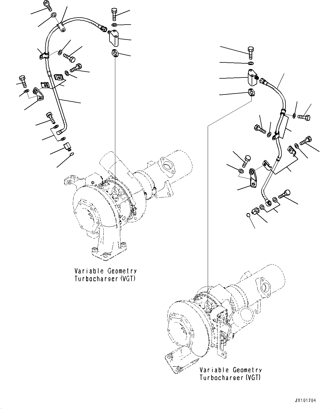 Engines Komatsu / SAA12V140E-7 S/N 800007-UP (For HD785-8)(1001360C) / Variable Geometry Turbocharger (VGT), Lubricating Oil Piping (1/2) (#800007-)(A009005 : A1530-001005)