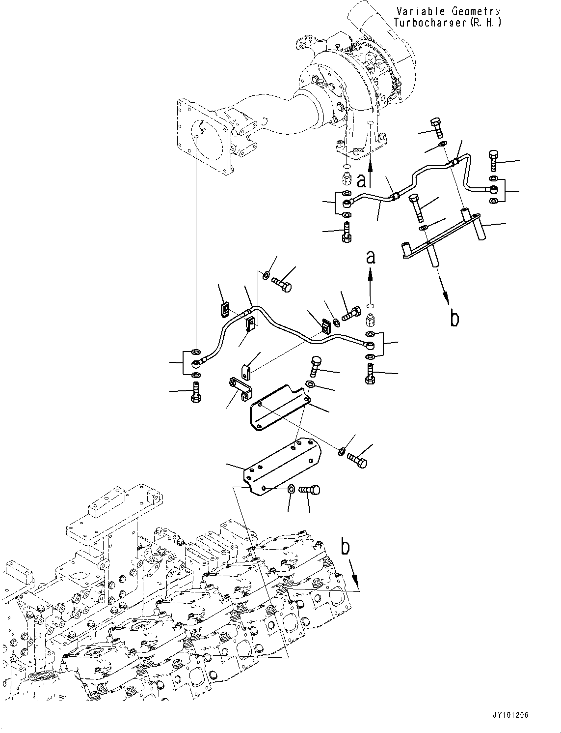 Engines Komatsu / SAA12V140E-7 S/N 800007-UP (For HD785-8)(1001360C) / Variable Geometry Turbocharger (VGT), Water Piping (2/3) (#800007-)(A009009 : A1530-001009)