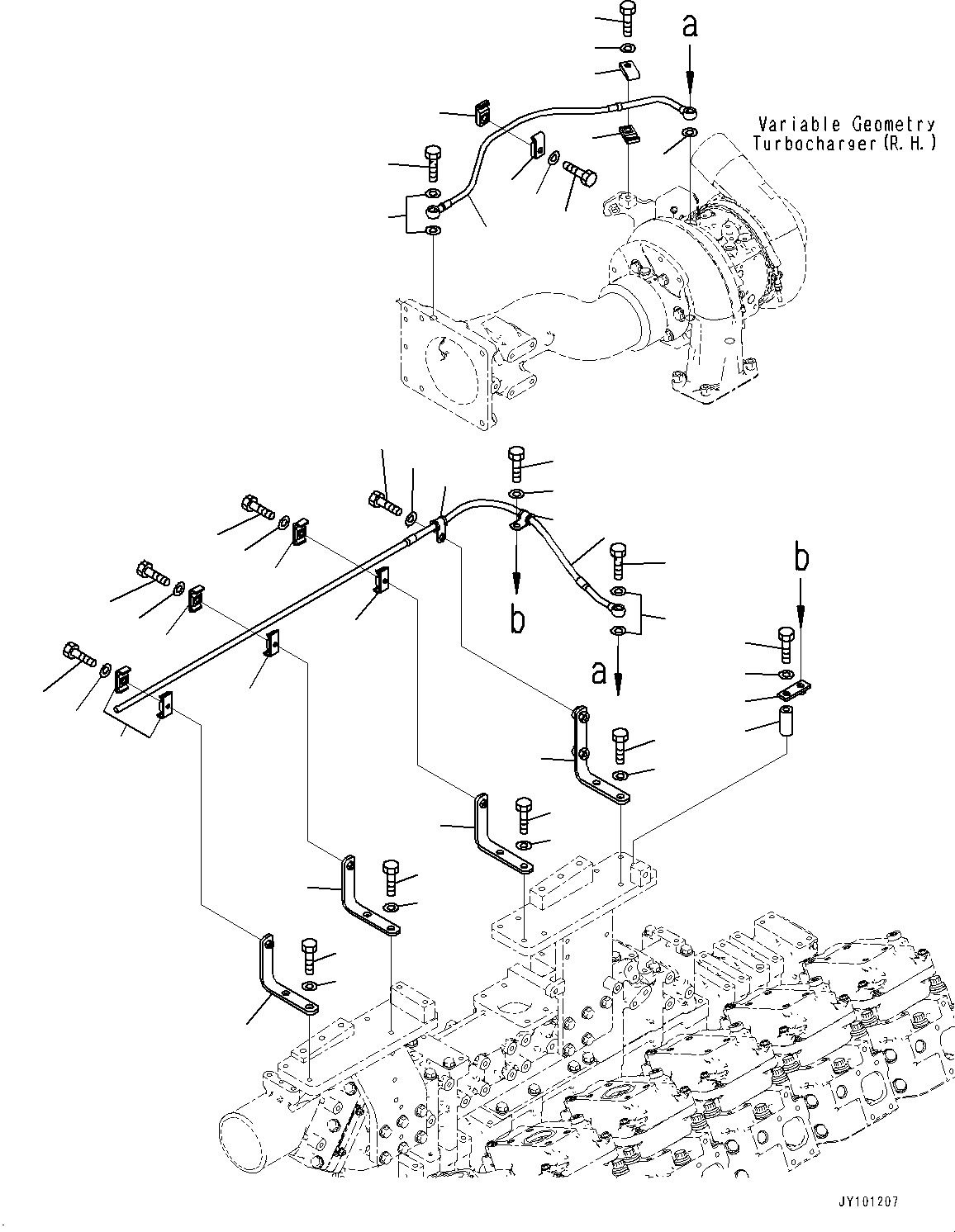 Engines Komatsu / SAA12V140E-7 S/N 800007-UP (For HD785-8)(1001360C) / Variable Geometry Turbocharger (VGT), Water Piping (3/3) (#800007-)(A009010 : A1530-001010)