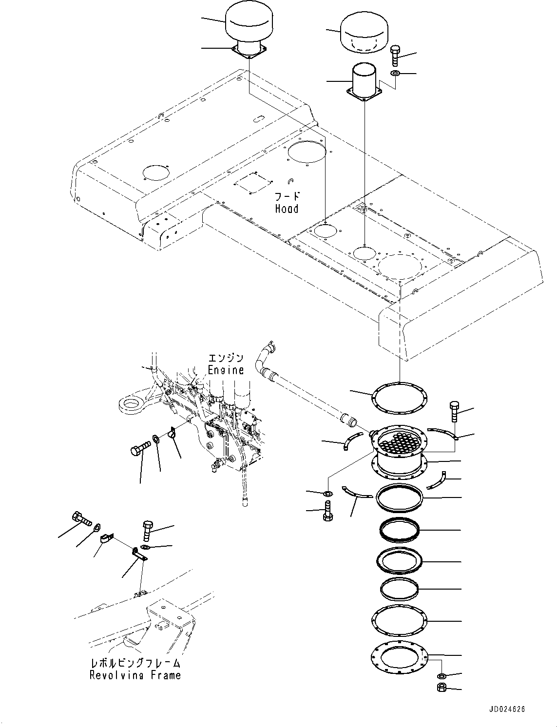 Excavators Komatsu / PC1250-8 S/N 30364-UP (Cold Area Arrangement (-30 deg C) , SP Specification)(1001362C) / Exhaust Pipe, Pre-cleaner (Sandy and Dusty Terrain Arrangement) (#30158-)(B002002 : B0300-003002)