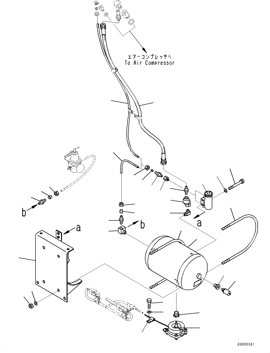Excavators Komatsu / PC1250-8 S/N 30364-UP (Cold Area Arrangement (-30 deg C) , SP Specification)(1001362C) / Air System, Air Tank (With Auto-greasing System, For Cold Area Specification A (-30 deg C), EU Arrangement) (#30158-)(G001002 : G0000-015002)