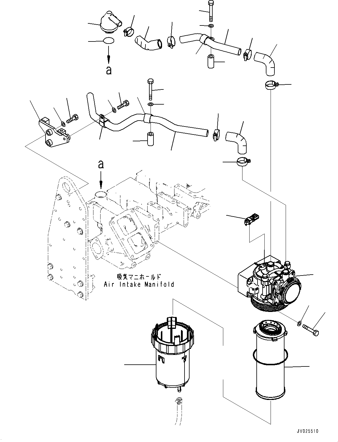 Komatsu parts book diagram for SAA6D125E-7 S/N 860032-UP (For HM300-5E0): KOMATSU CLOSED CRANKCASE VENTILATION (KCCV), BREATHER AND HOSE (#860032-)