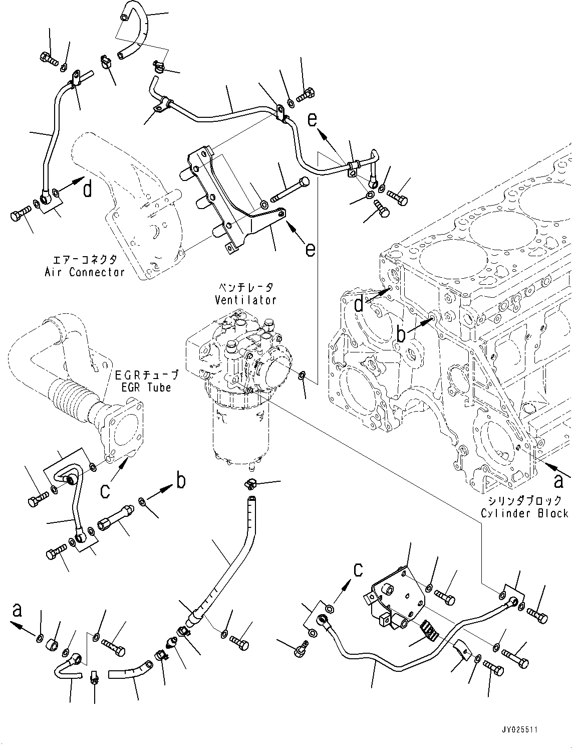 Komatsu parts book diagram for SAA6D125E-7 S/N 860032-UP (For HM300-5E0): KOMATSU CLOSED CRANKCASE VENTILATION (KCCV), COOLANT PIPING (#860032-)