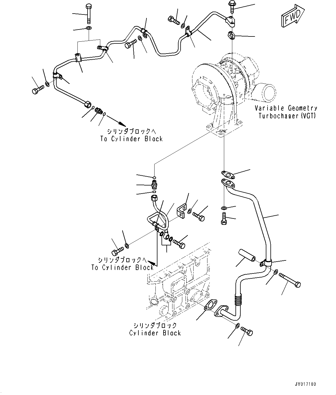 Komatsu parts book diagram for SAA6D125E-7 S/N 860032-UP (For HM300-5E0): VARIABLE GEOMETRY TURBOCHARGER (VGT), PIPING (#860032-)