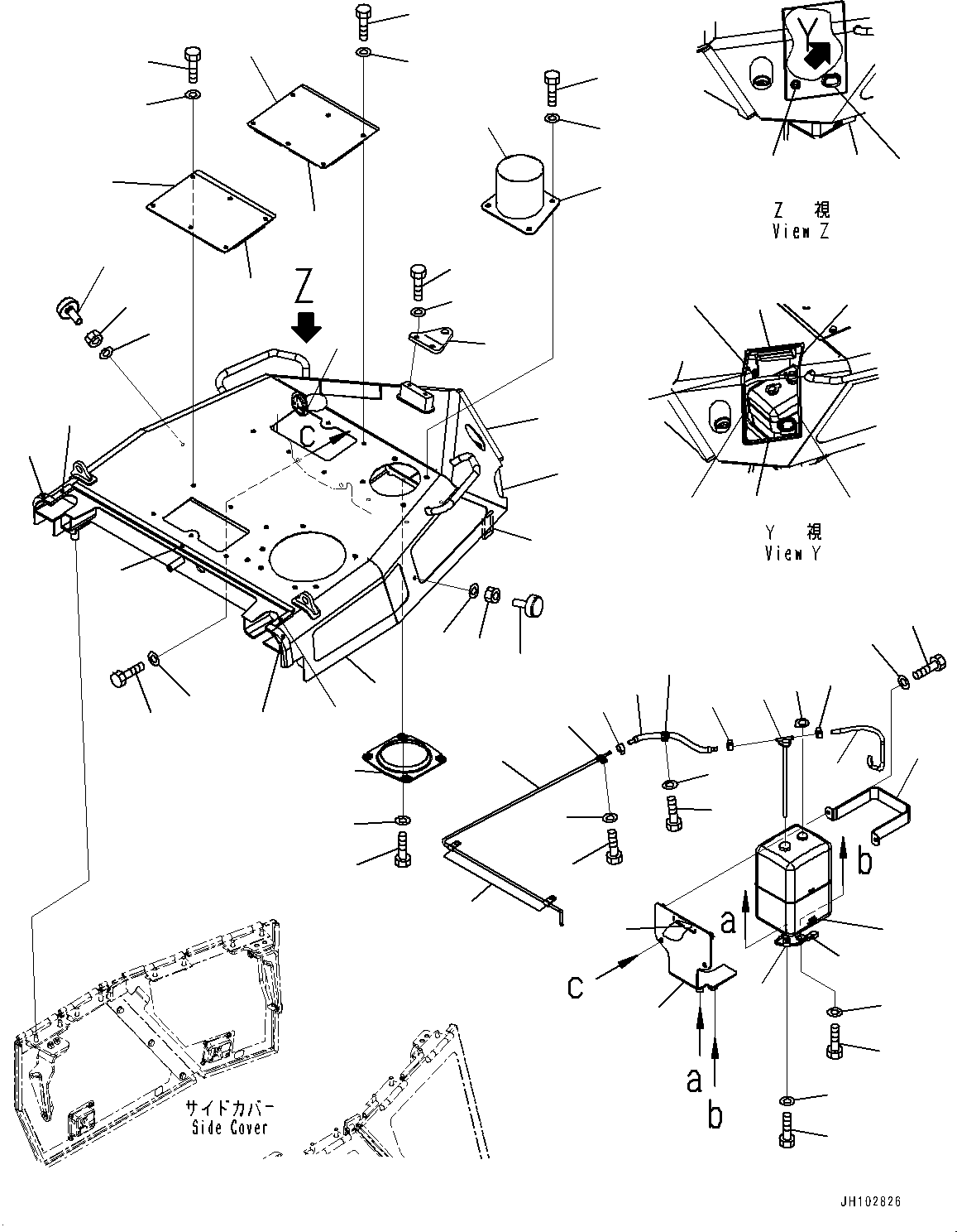 Komatsu parts book diagram for D85EXI-18E0 S/N 23363-UP: ENGINE HOOD AND SIDE COVER GROUP, ENGINE HOOD (FOR TIE-OFF) (#22083-)