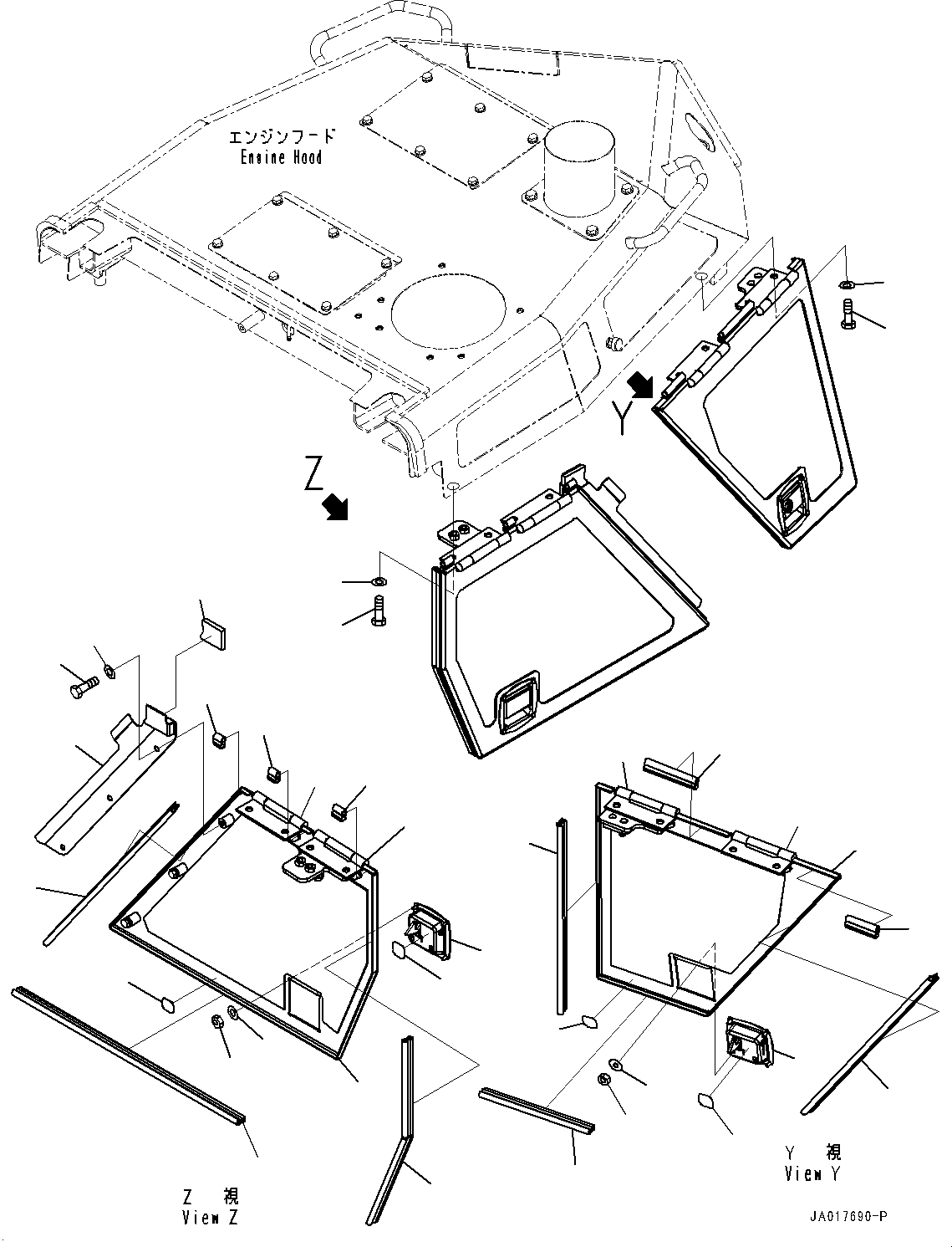 Komatsu parts book diagram for D85EXI-18E0 S/N 23363-UP: ENGINE HOOD AND SIDE COVER GROUP, SIDE COVER TOP, L.H. (#22083-)