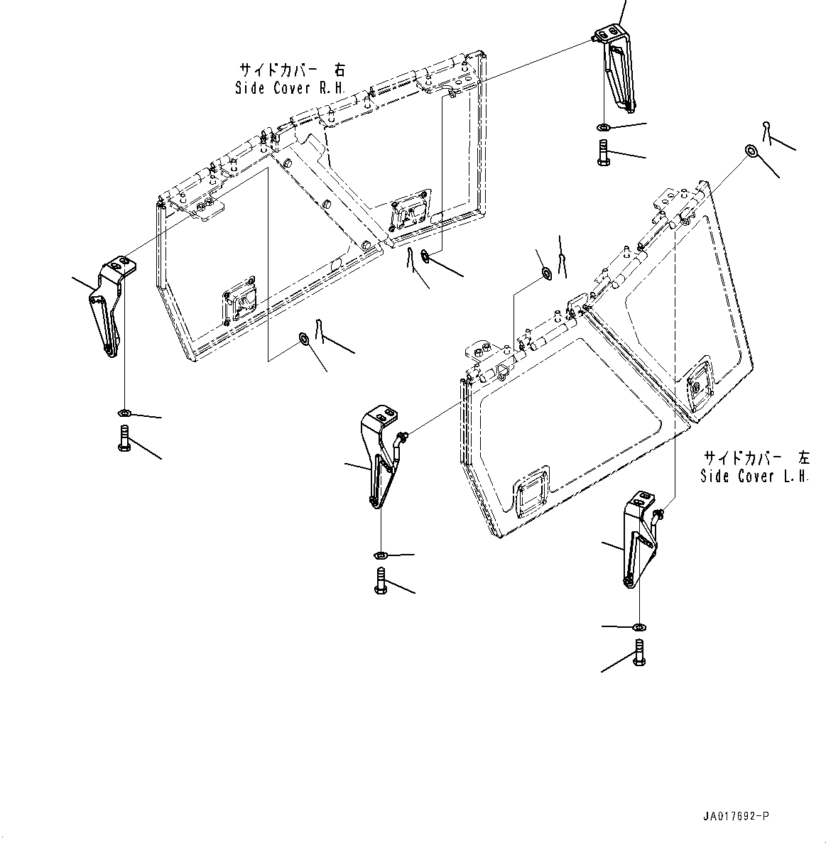 Komatsu parts book diagram for D85EXI-18E0 S/N 23363-UP: ENGINE HOOD AND SIDE COVER GROUP, BRACKET (#22083-)