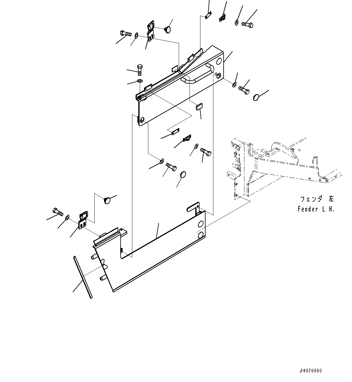Komatsu parts book diagram for D85EXI-18E0 S/N 23363-UP: ENGINE HOOD AND SIDE COVER GROUP, SIDE COVER BOTTOM, L.H. (#22083-)