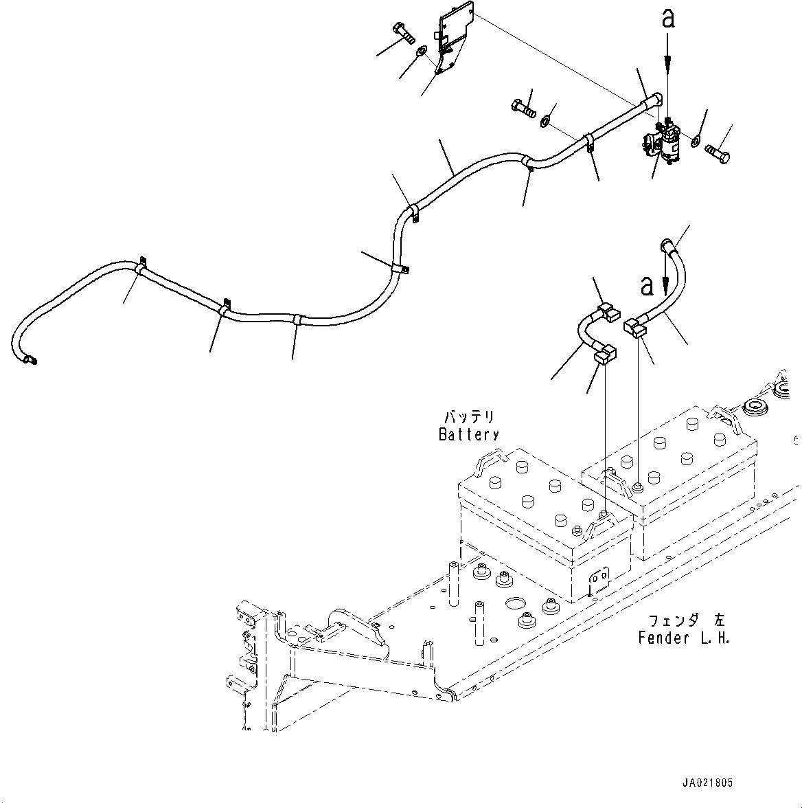 Komatsu parts book diagram for D85EXI-18E0 S/N 23363-UP: FENDER, BATTERY AND STARTING WIRING HARNESS (#23046-)