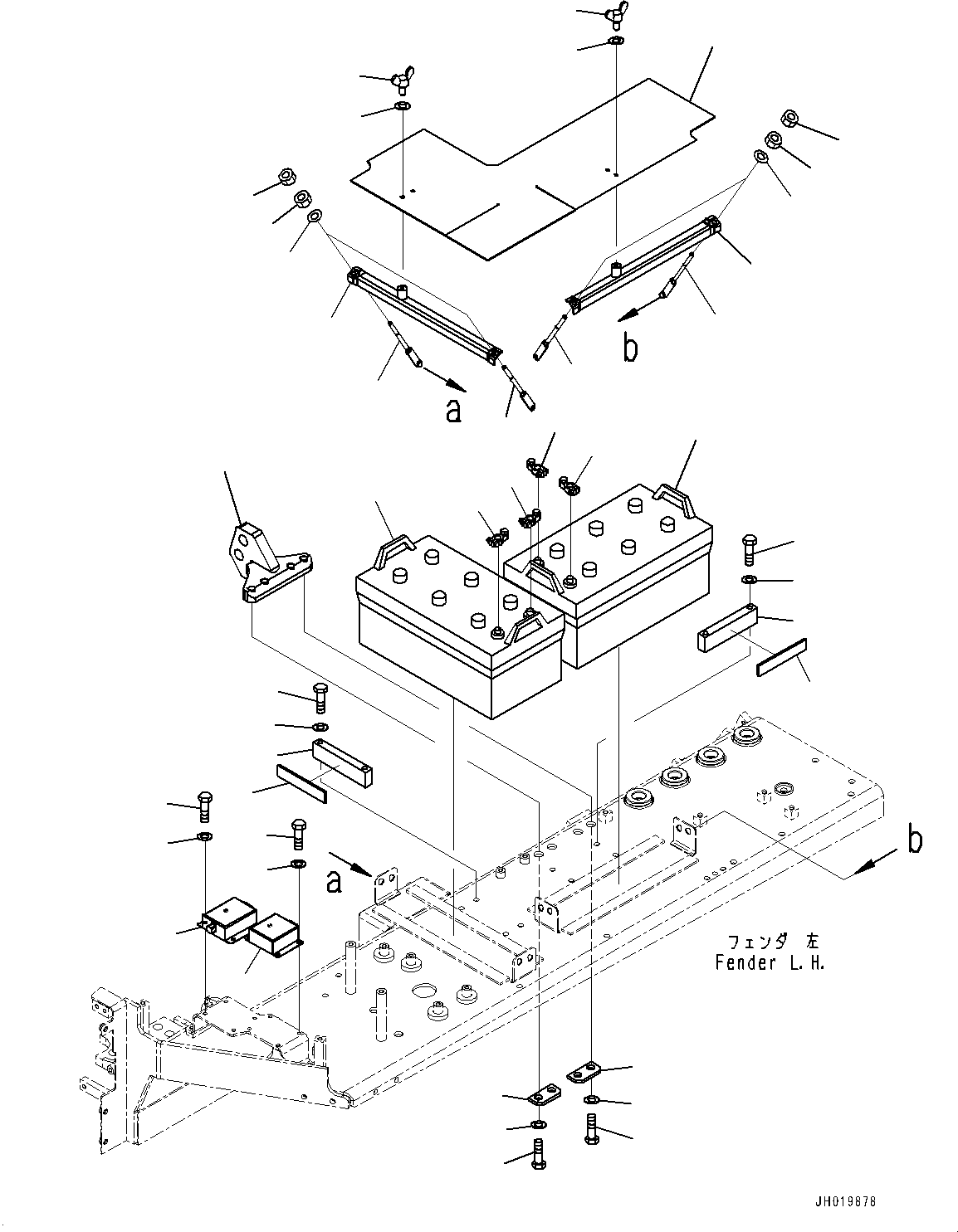 Komatsu parts book diagram for D85EXI-18E0 S/N 23363-UP: FENDER, BATTERY (#23046-)