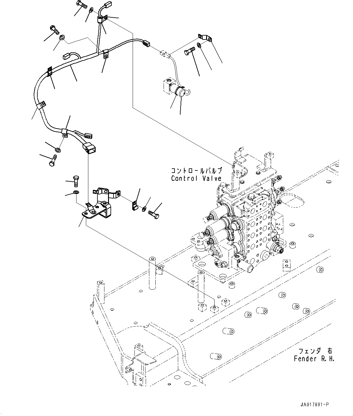Komatsu parts book diagram for D85EXI-18E0 S/N 23363-UP: FENDER, WIRING HARNESS (2/2) (#23046-)