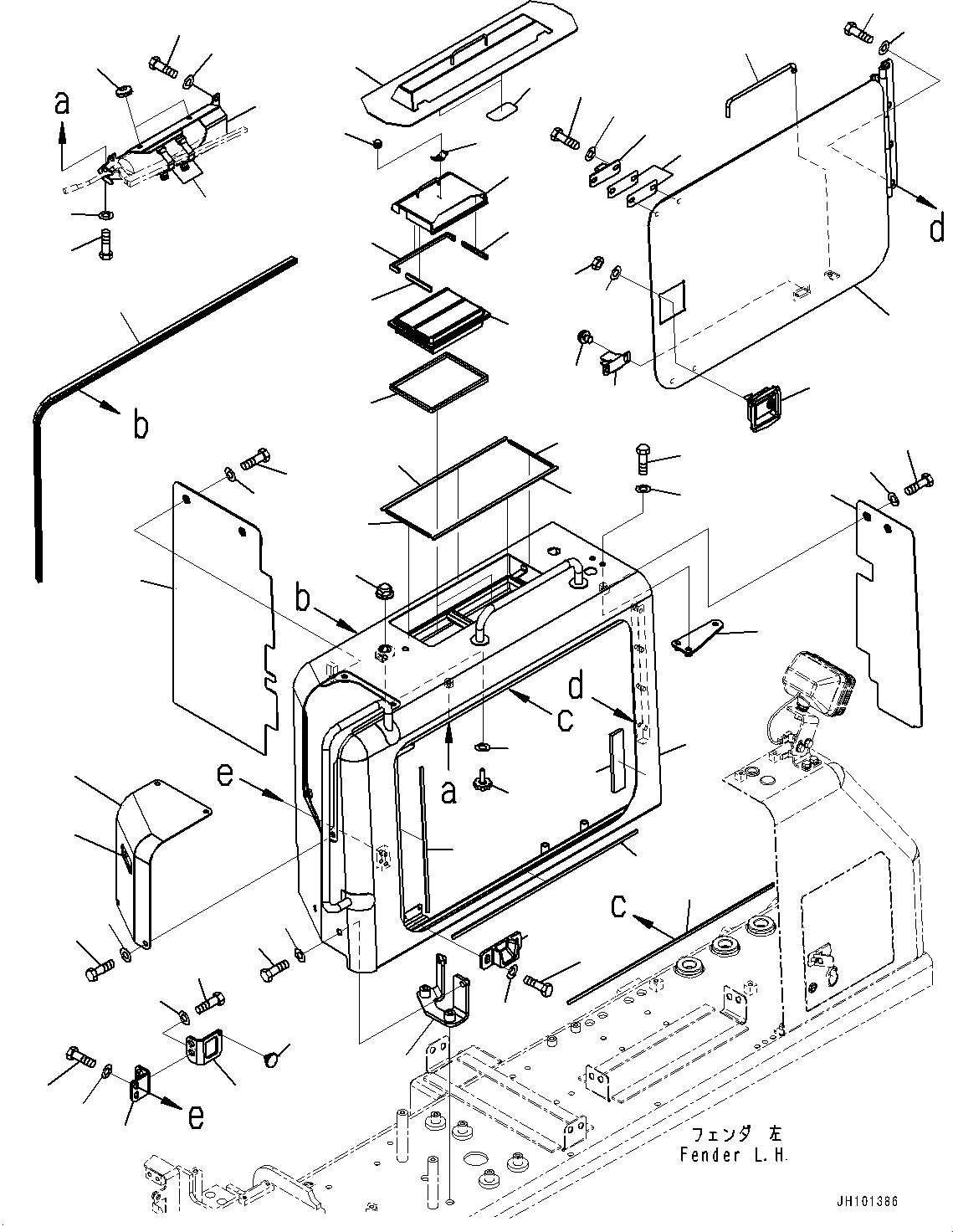 Komatsu parts book diagram for D85EXI-18E0 S/N 23363-UP: FENDER RELATED PARTS, BATTERY COVER(#22083-)