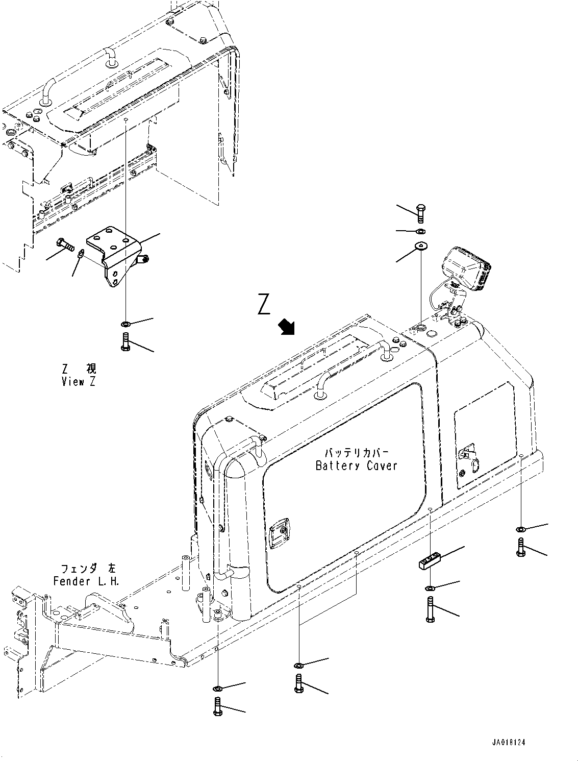 Komatsu parts book diagram for D85EXI-18E0 S/N 23363-UP: FENDER RELATED PARTS, MOUNTING (2/2) (#22083-)