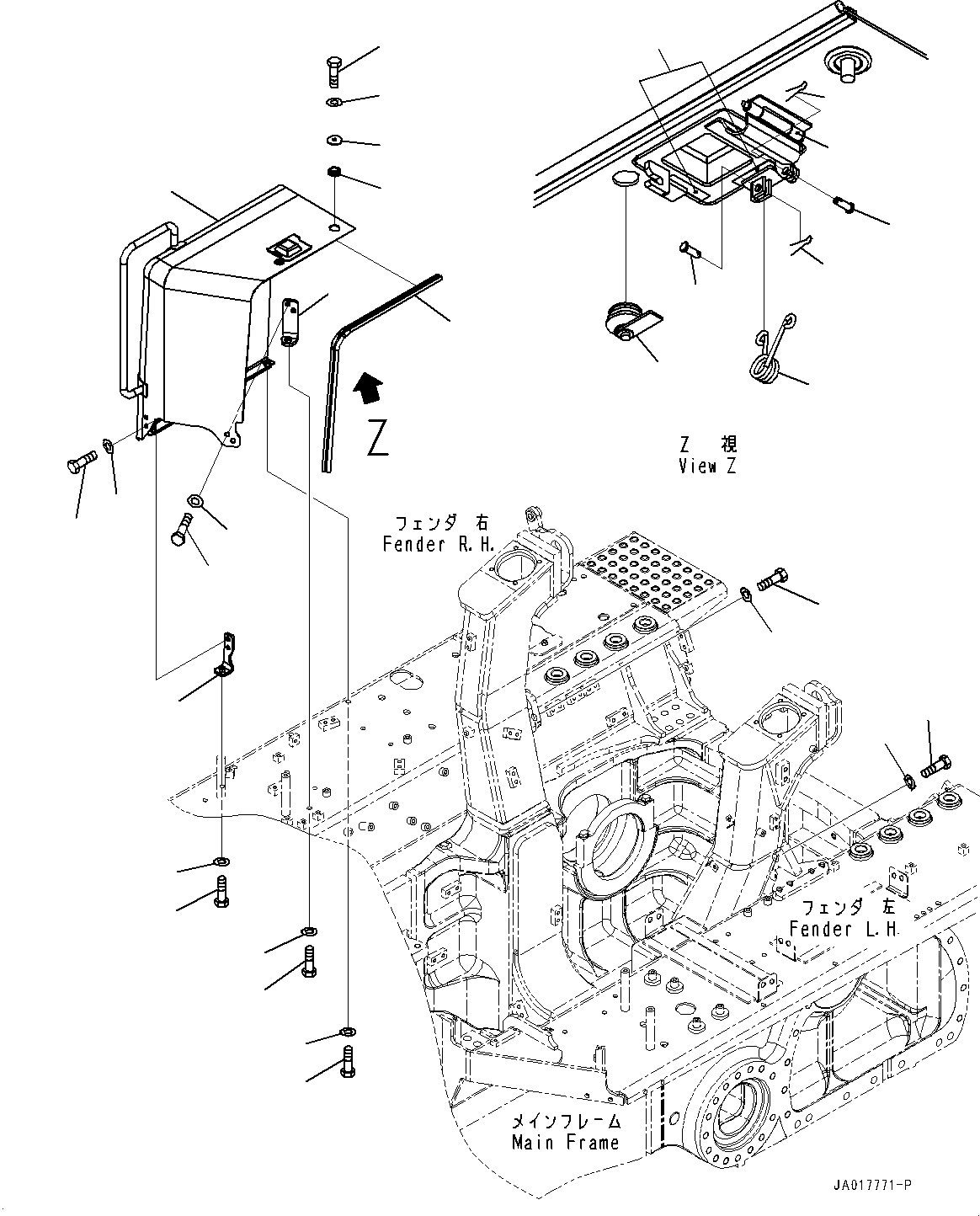 Komatsu parts book diagram for D85EXI-18E0 S/N 23363-UP: FENDER RELATED PARTS, CONTROL VALVE COVER (#22083-)